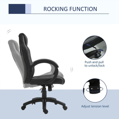 Chaise de jeu de course, Roues pivotantes, Appuie-tête rembourré, Fonction d'inclinaison, Gris