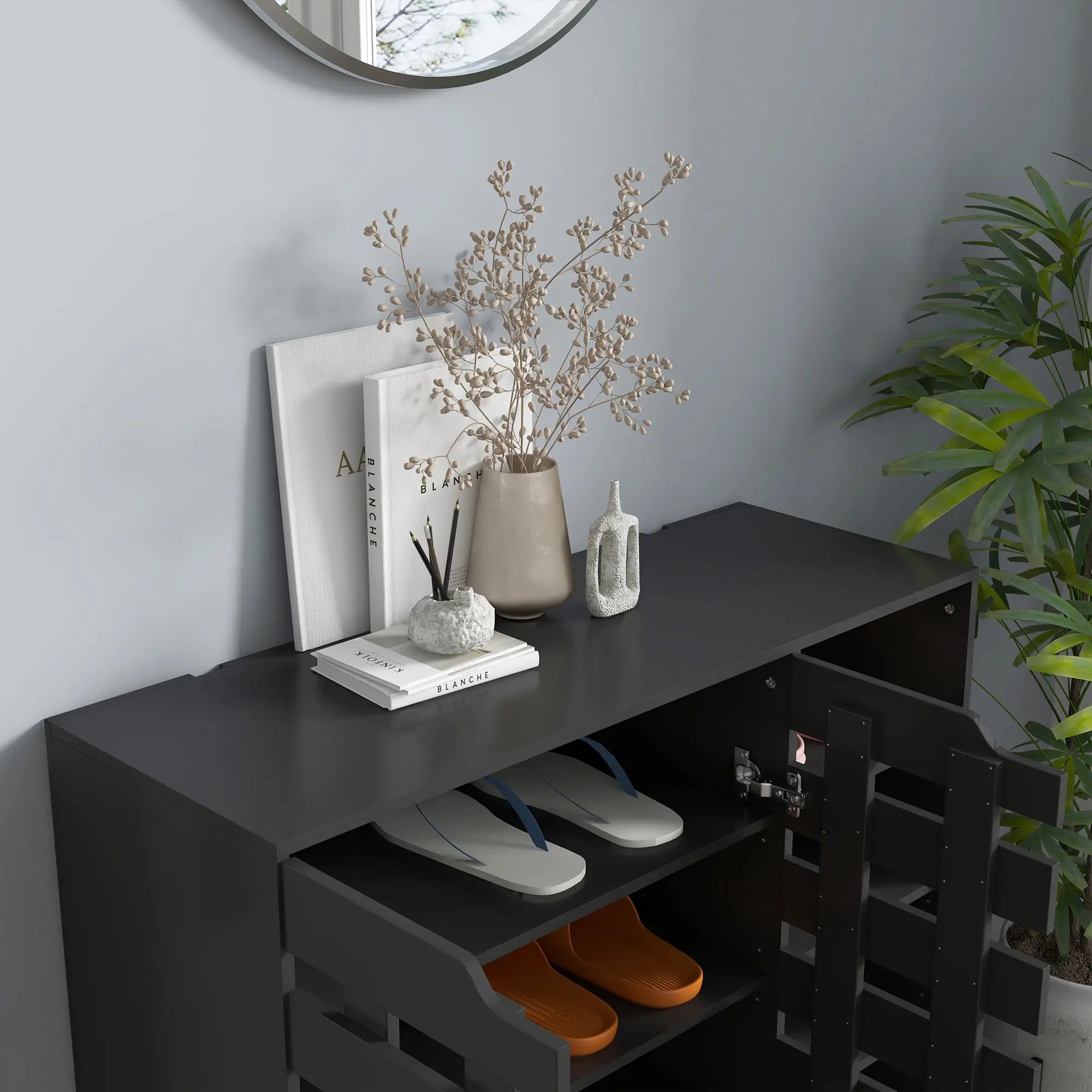 21 Pair Shoe Cabinet, 5-Tier Double Door, 5-Tier Open Shelves, Black Shoe Storage Cabinets & Racks at Gallery Canada