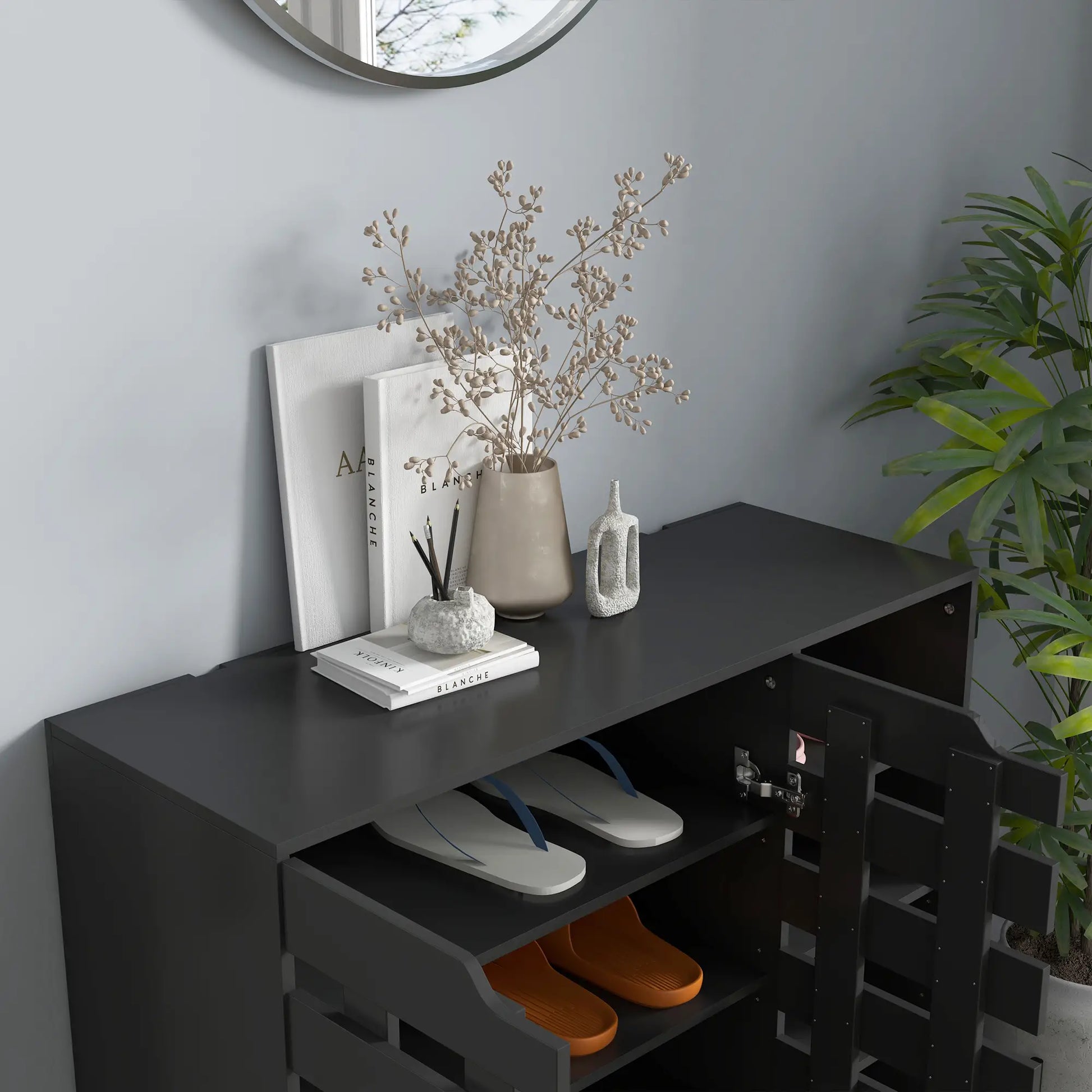 21 Pair Shoe Cabinet, 5-Tier Double Door, 5-Tier Open Shelves, Black Shoe Storage Cabinets & Racks at Gallery Canada