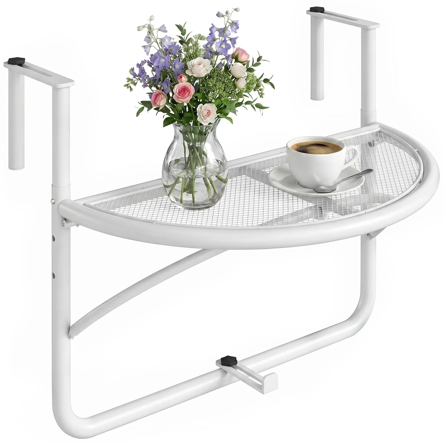 Adjustable Balcony Hanging Table, Metal Wall Desk, Outdoor Flower Stand, Half Round, White Balcony Table Hanging White at Gallery Canada