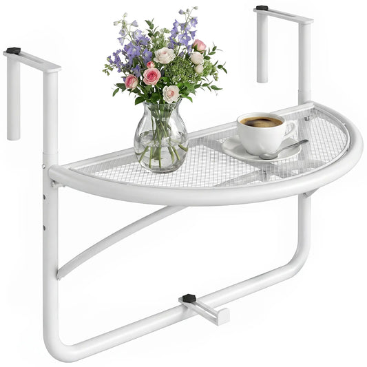 Adjustable Balcony Hanging Table, Metal Wall Desk, Outdoor Flower Stand, Half Round, White Balcony Table Hanging White at Gallery Canada