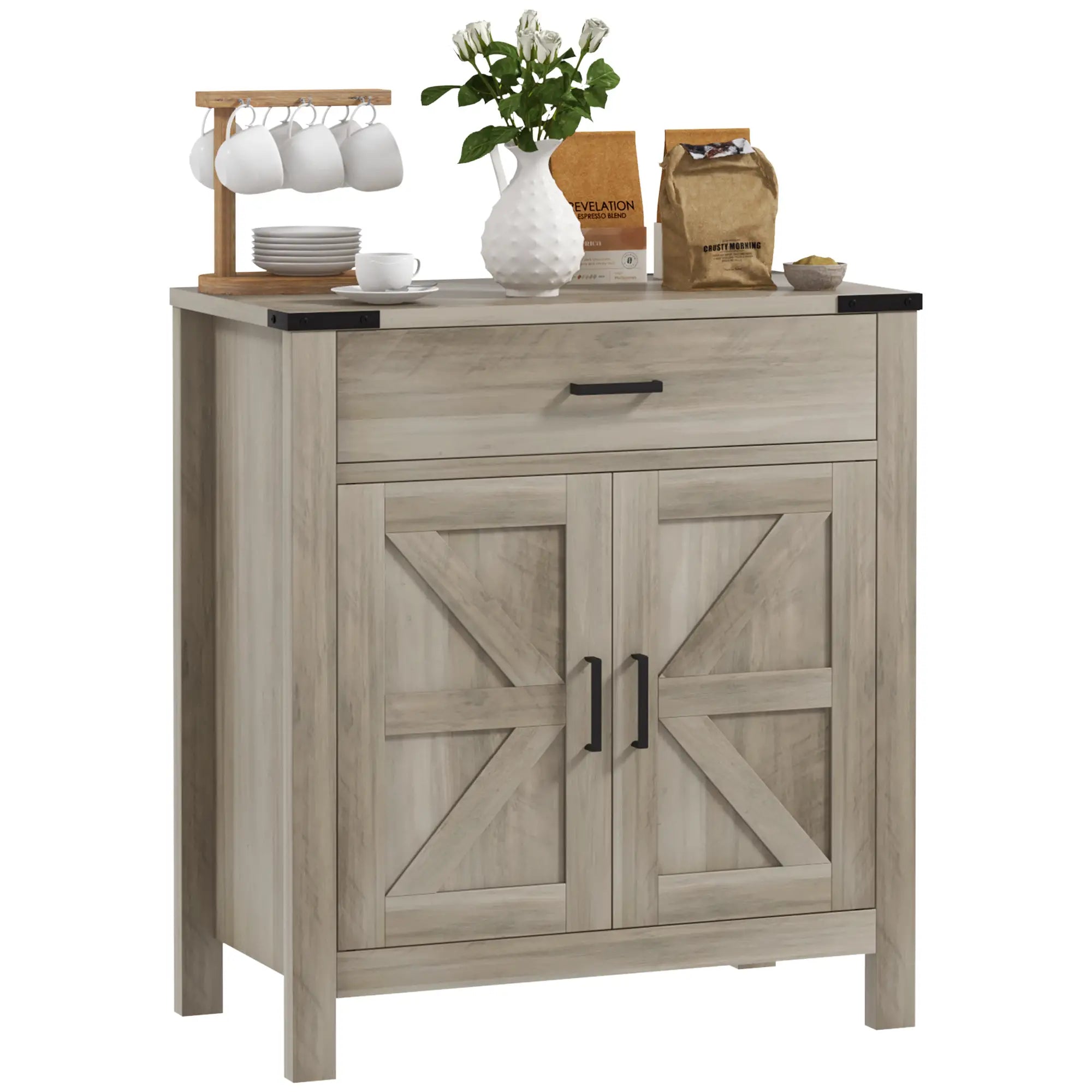Farmhouse Buffet Cabinet, 1 Drawer, Storage Cabinet, Adjustable Shelf, Grey Bar Cabinets at Gallery Canada