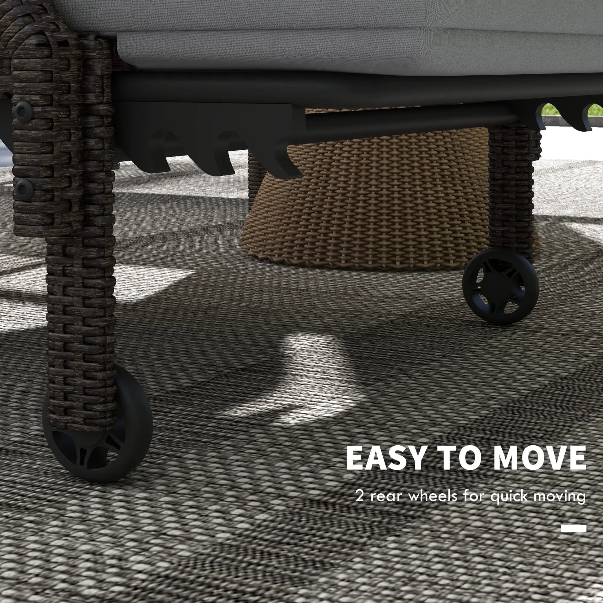 2 Piece Wicker Chaise Lounger, PE Rattan Outdoor Chair, Adjustable Backrest, 2 Wheels, Grey Chaise Loungers at Gallery Canada