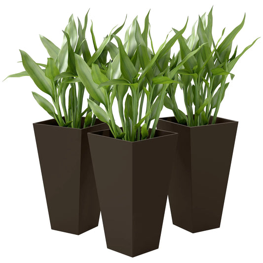 28" Tall Garden Plastic Planters, Set Of 3, Brown