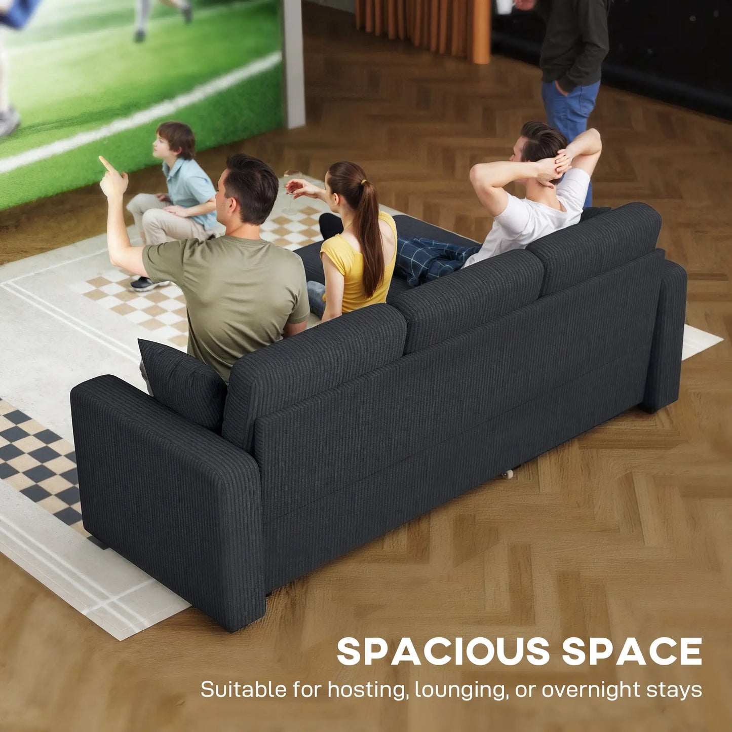 81" Sofa Bed, Pull Out Sleeper with Storage, Corduroy Convertible Couch, Dark Grey Sofas & Reclining Chairs at Gallery Canada