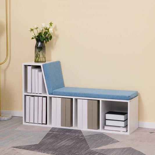 5-Cube Bookshelf with Storage, Cushioned Reading Nook, Blue Small Bookshelves White, Blue at Gallery Canada