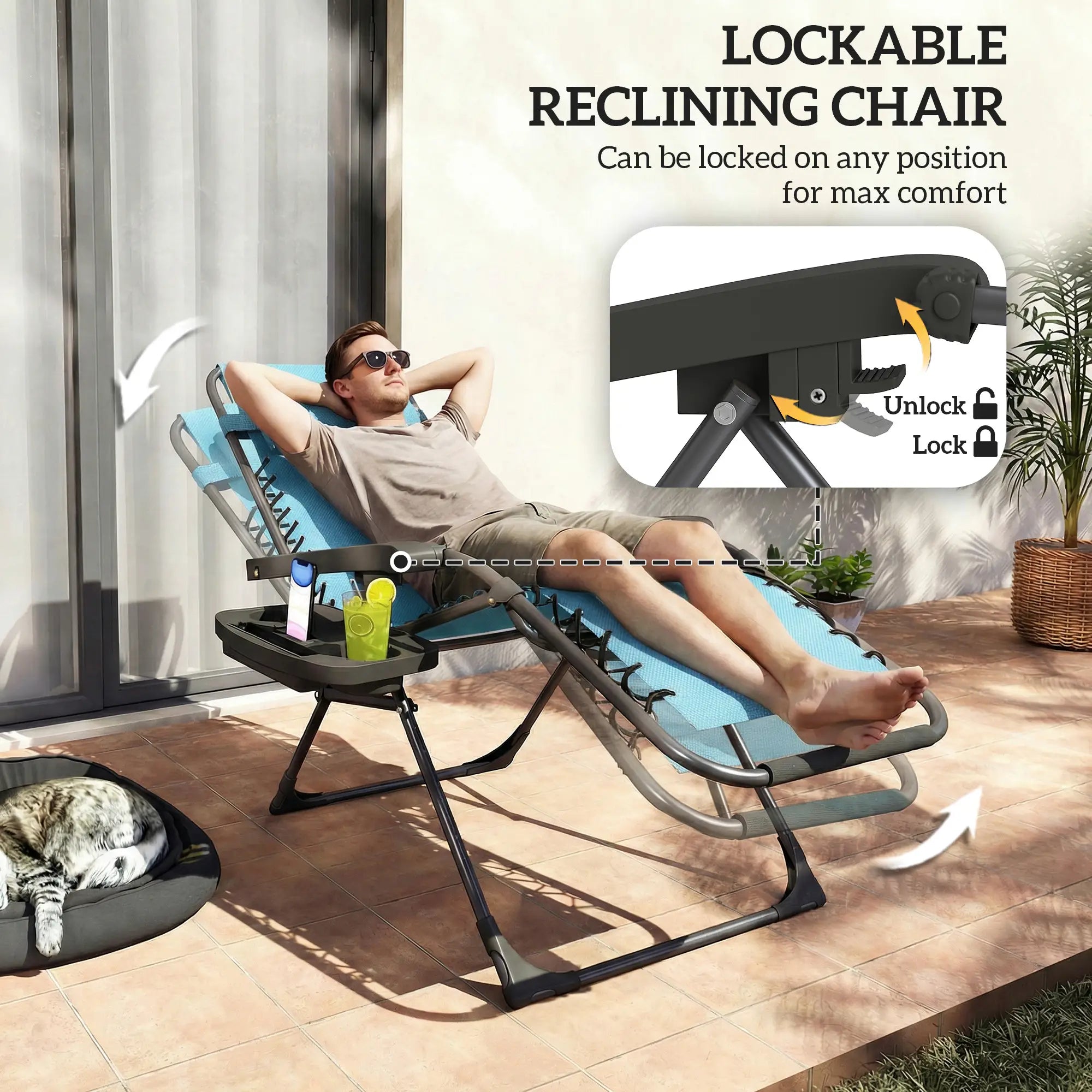 Folding Reclining Outdoor Lounge Chair, Set of 2, Sky Blue Lounger Chairs at Gallery Canada