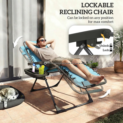 Folding Reclining Outdoor Lounge Chair, Set of 2, Sky Blue Lounger Chairs at Gallery Canada