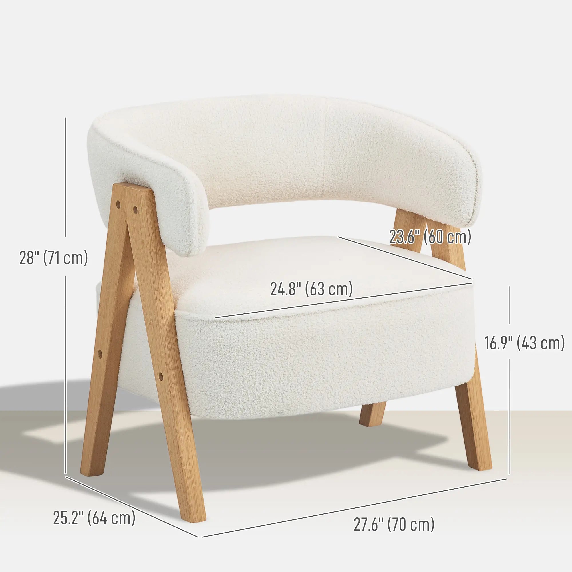 Sherpa Fleece Accent Chair, Upholstered Armchair with Wood Legs, White Accent Chairs at Gallery Canada