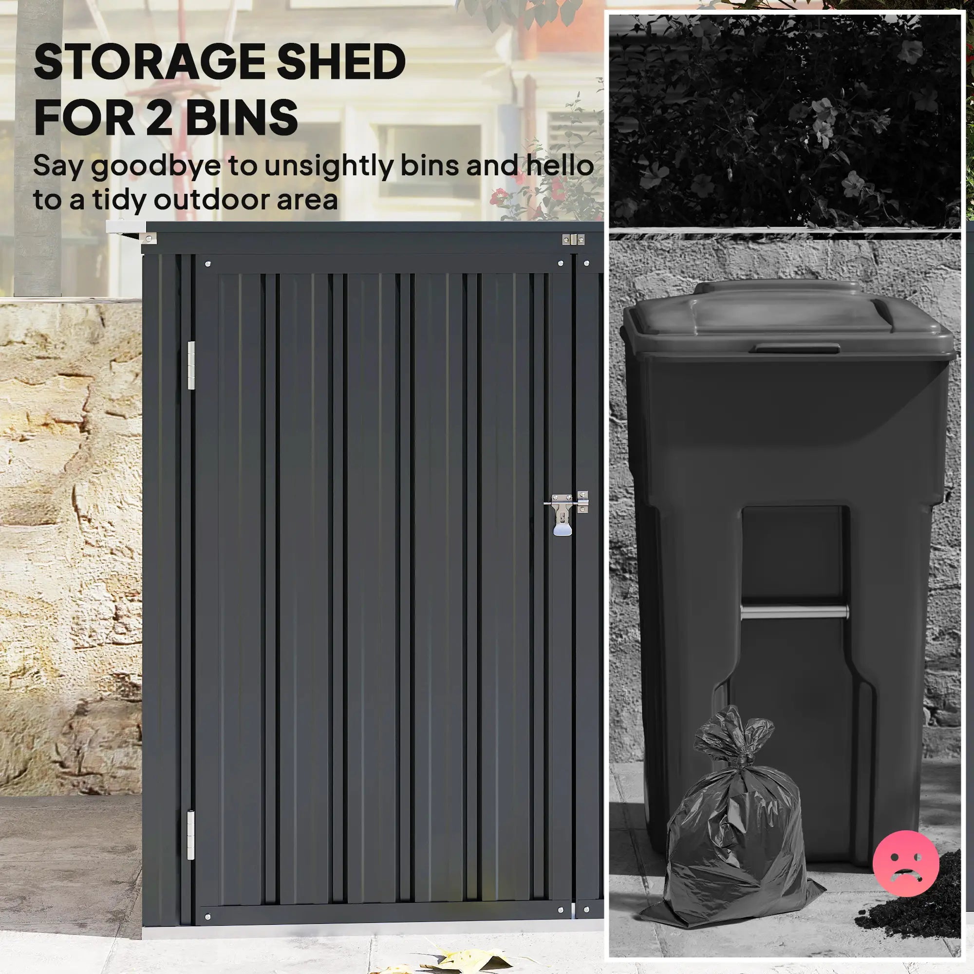 Lockable Galvanized Steel Garbage Bin Shed, Outdoor Storage, Lift-Up Lid Sheds at Gallery Canada