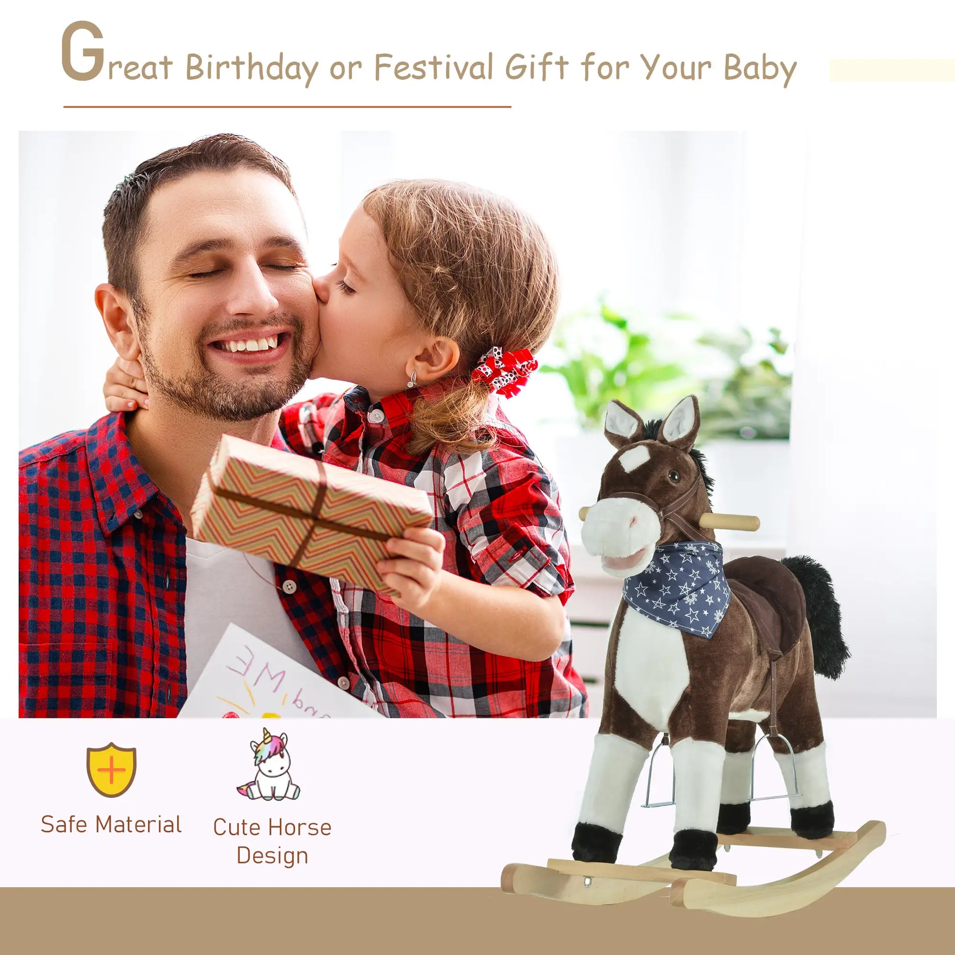 Kids Plush Ride-On Rocking Horse, Realistic Sounds, 3-6 Years, Brown Rocking Horses at Gallery Canada