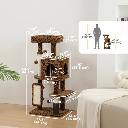 Arbre à chat de 41 pouces avec poteaux à gratter, lit, condo, plates-formes