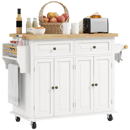 Kitchen Island with Storage, Rolling Cart, Rubber Wood Top, Cream White Kitchen Islands & Kitchen Carts at Gallery Canada