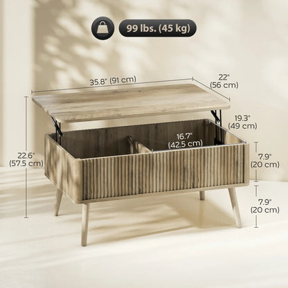 Lift Top Coffee Table with Storage, Hidden Compartments, Pine Wood Legs, Oak Coffee Tables at Gallery Canada