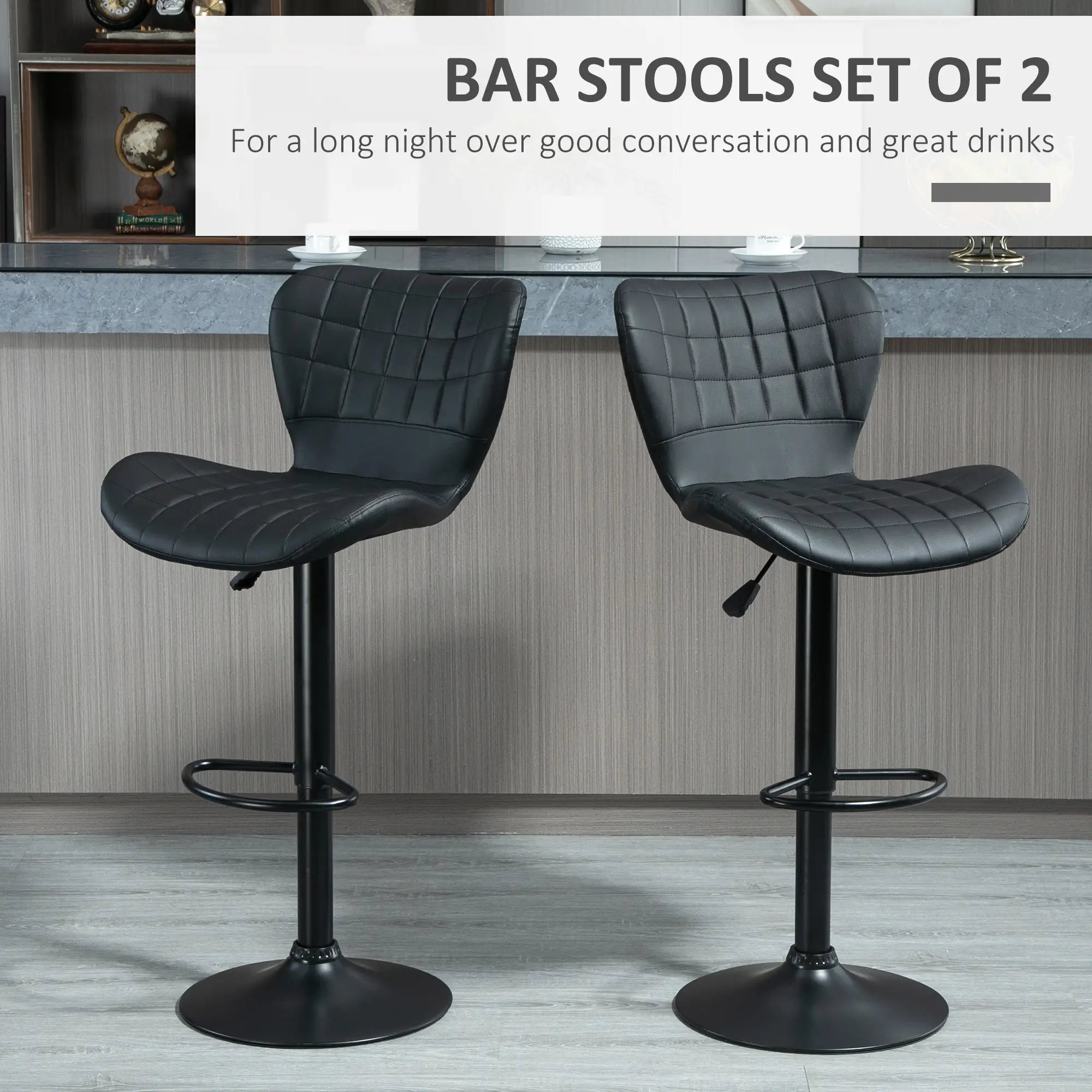 Adjustable Swivel Bar Stools, Set of 2, PU Leather, Black Bar Stools at Gallery Canada