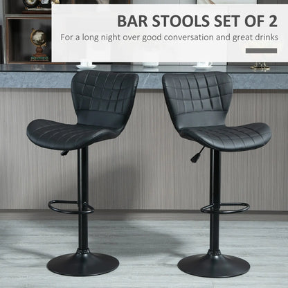 Adjustable Swivel Bar Stools, Set of 2, PU Leather, Black Bar Stools at Gallery Canada