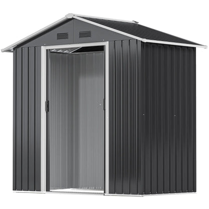 6.5x3.5ft Metal Garden Shed, Outdoor Tool Storage, Double Sliding Doors, Vents, Dark Grey Sheds Dark Grey at Gallery Canada