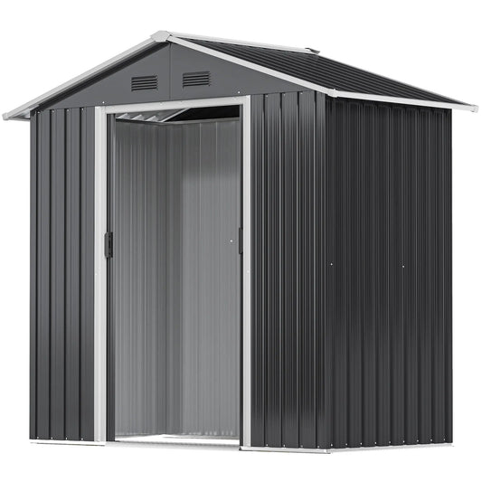 6.5x3.5ft Metal Garden Shed, Outdoor Tool Storage, Double Sliding Doors, Vents, Dark Grey Sheds Dark Grey at Gallery Canada