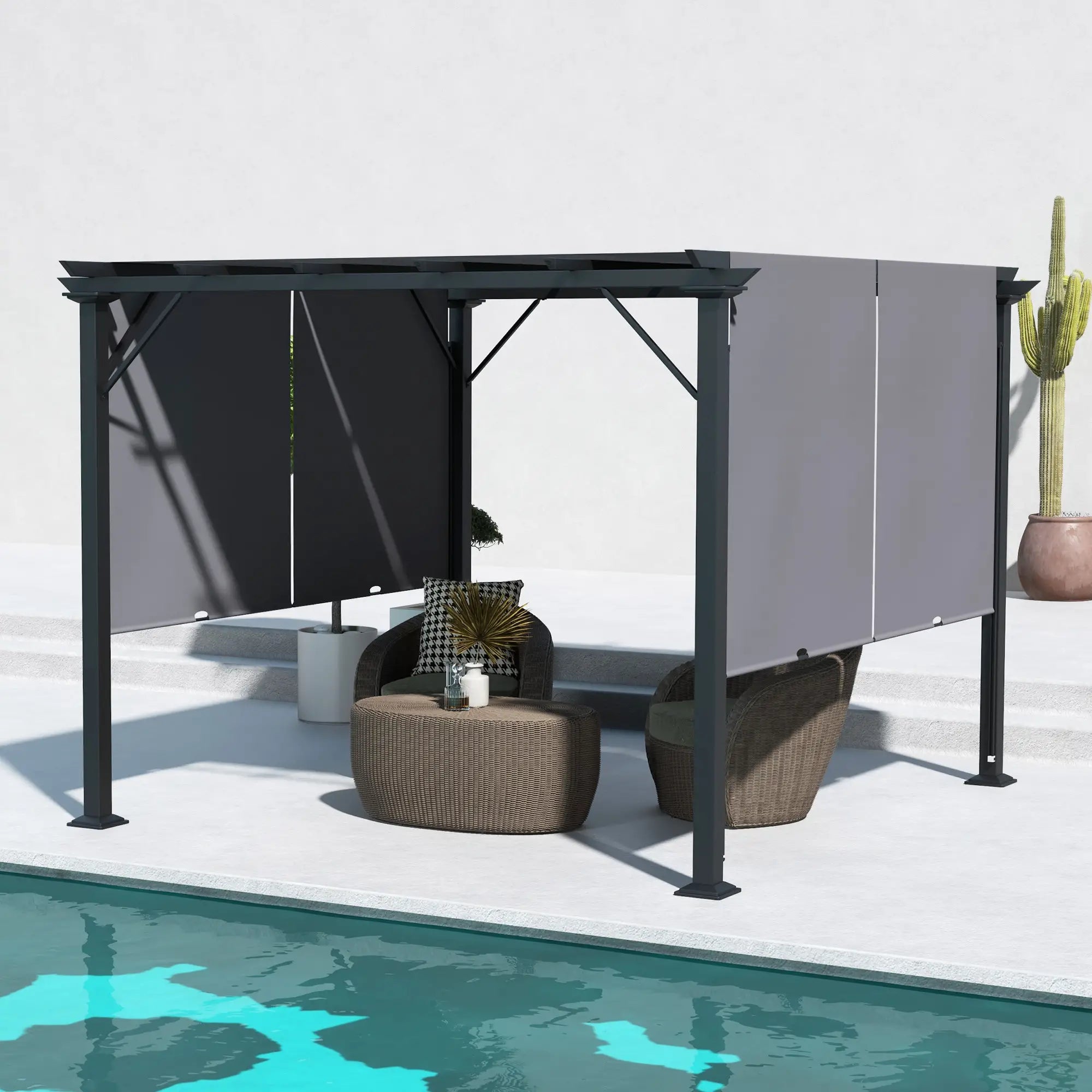 10' x 10' Retractable Pergola Canopy, Grey Pergolas at Gallery Canada