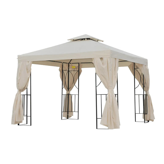 10' x 10' Patio Gazebo, Canopy Shelter with Double-Tier Roof, Cream White Gazebos Cream at Gallery Canada