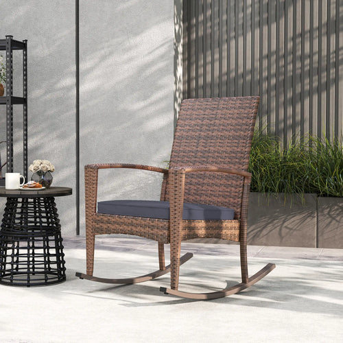 PE Rattan Rocking Chair, Garden Glider, Wicker Patio Chair, Dark Blue