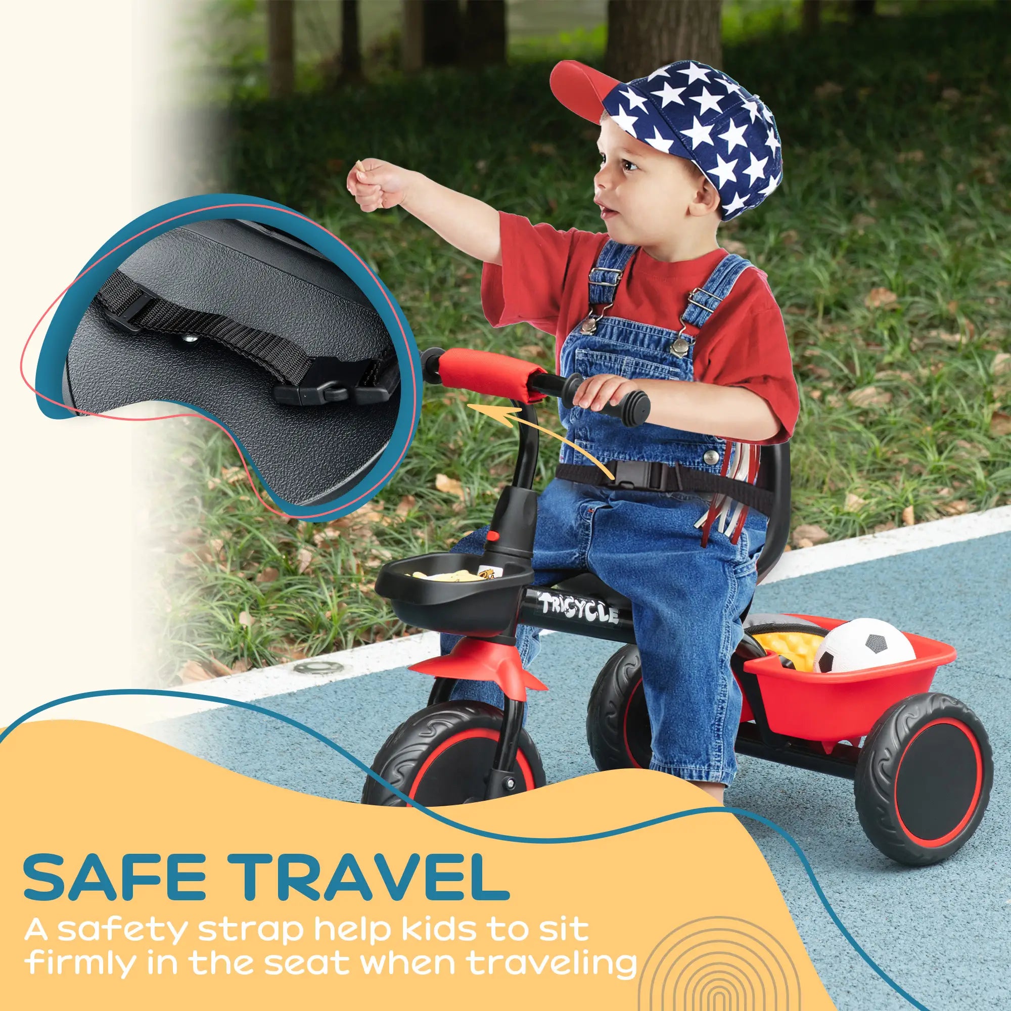 Large Kids Tricycle, Adjustable Seat, Safety Belt, 2 Storage Baskets, Red Tricycles for Kids at Gallery Canada