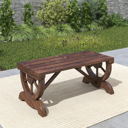 Rustic Wood Wheel Outdoor Garden Bench, 2-Person, Brown Outdoor Benches at Gallery Canada