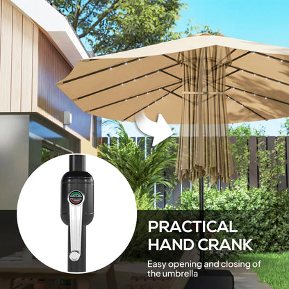 Double Sided Patio Umbrella, 15ft, LED Lights, Base Included, Khaki Double-sided Umbrellas at Gallery Canada