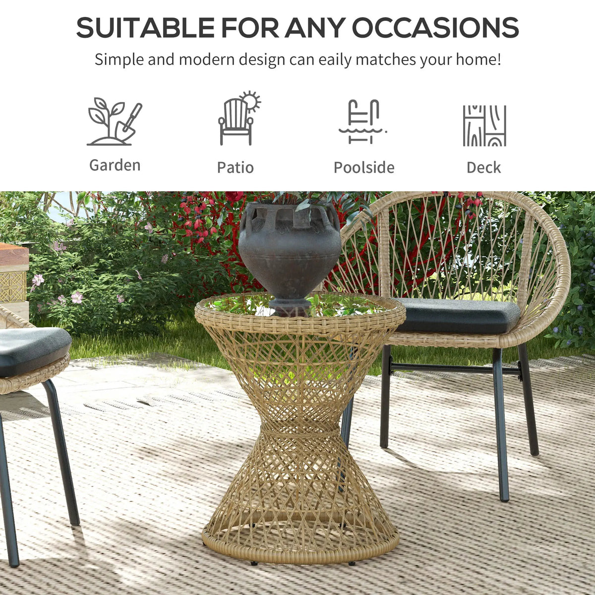Wicker Outdoor Coffee Table, 18" Round Drum Style, Light Brown Patio Side Tables at Gallery Canada