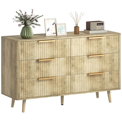Fluted Chest of Drawers, 6 Drawer Dresser with Pine Wood Legs, Oak Storage Cabinets at Gallery Canada
