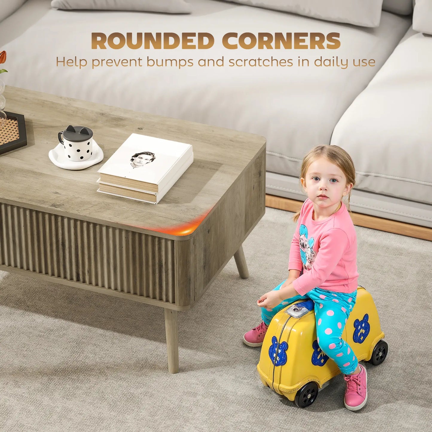 Lift Top Coffee Table with Storage, Hidden Compartments, Pine Wood Legs, Oak Coffee Tables at Gallery Canada