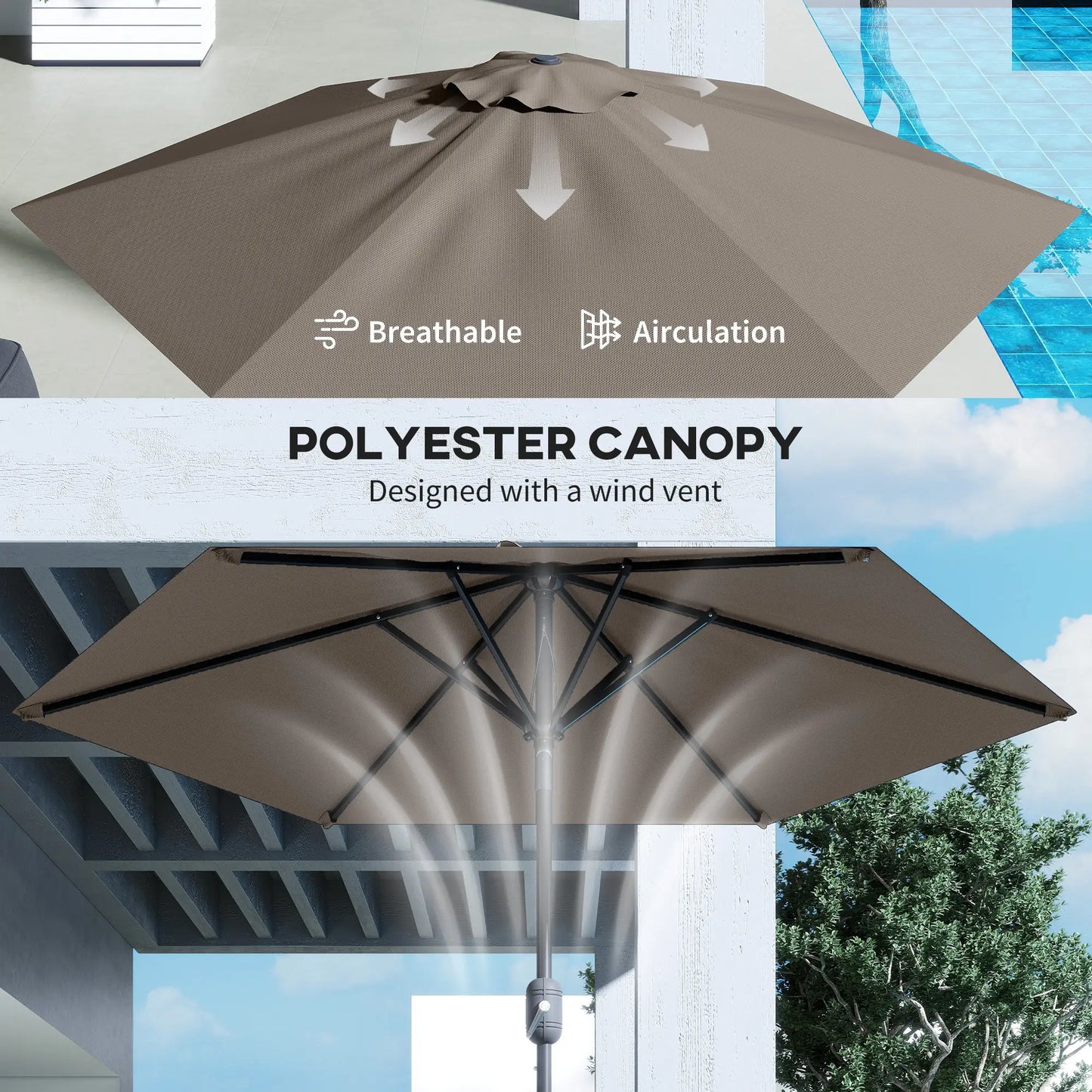 Patio Sun Umbrella, Outdoor Parasol, 6 Ribs, Dark Grey Sun Umbrellas at Gallery Canada