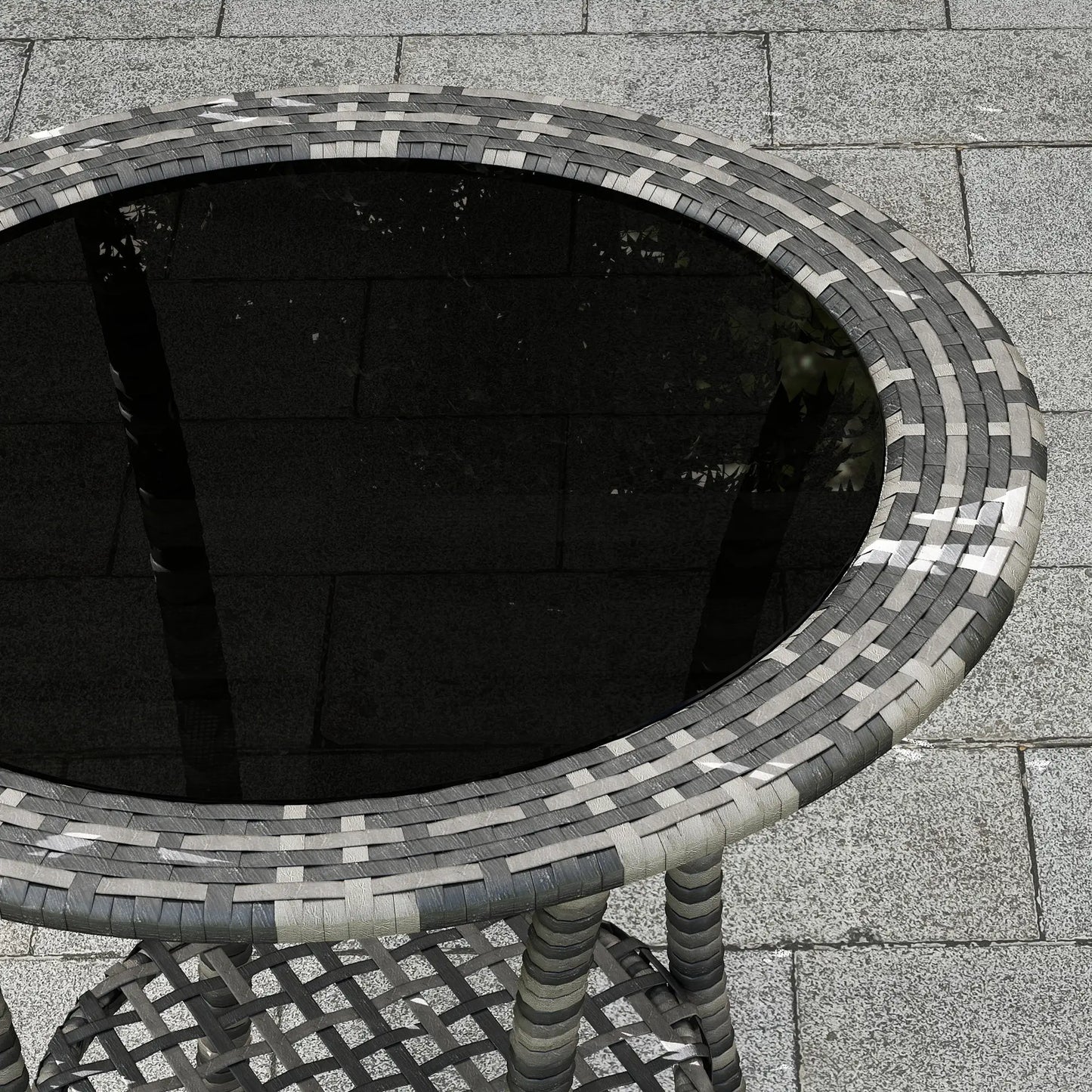 Outdoor Rattan Dining Table, Round Wicker Coffee Table, 2-Tier Shelf, Mixed Grey Patio Dinning Tables at Gallery Canada