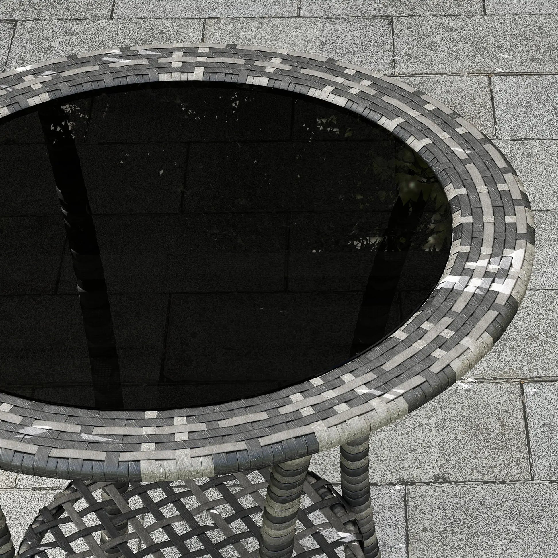 Outdoor Rattan Dining Table, Round Wicker Coffee Table, 2-Tier Shelf, Mixed Grey Patio Dinning Tables at Gallery Canada