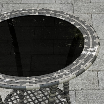 Outdoor Rattan Dining Table, Round Wicker Coffee Table, 2-Tier Shelf, Mixed Grey Patio Dinning Tables at Gallery Canada