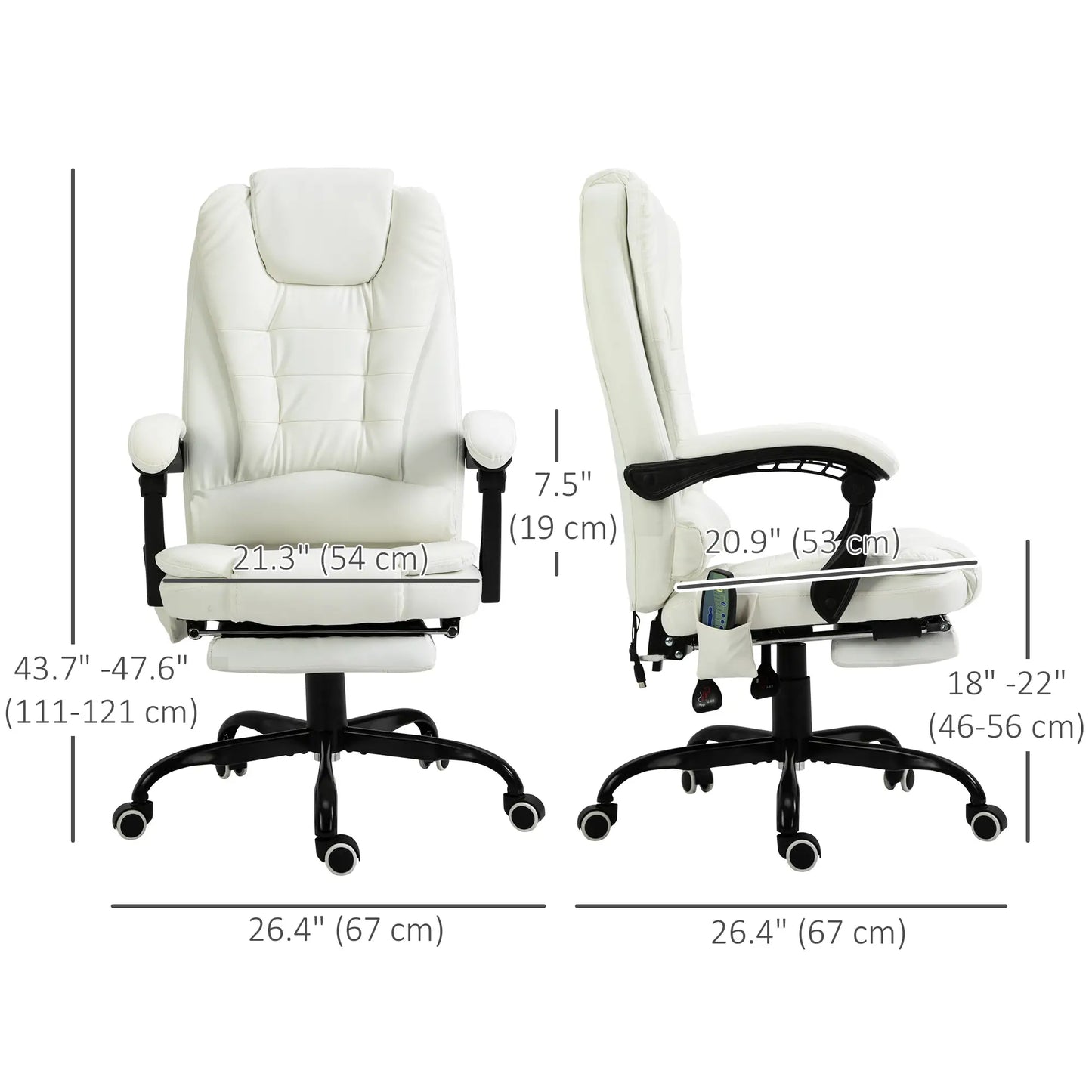 7-Point Vibrating Massage Chair, Reclining Office Chair, Adjustable Height, White Executive & Manager Chairs at Gallery Canada