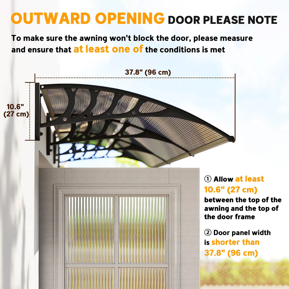 Awning Door Canopy, 119.3" x 37.8", Polycarbonate, UV Protection, Brown Door Awnings at Gallery Canada