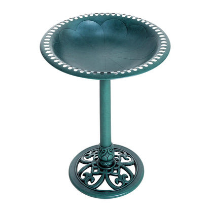 27'' Outdoor Resin Bird Bath, Fleur De Lis Pattern, Time-Worn Finish Garden Decor Verdigris (Green) at Gallery Canada