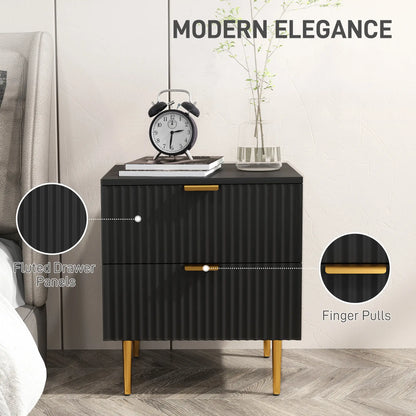 Modern Nightstand, 2 Drawers, Metal Legs, Black Bedside Tables at Gallery Canada