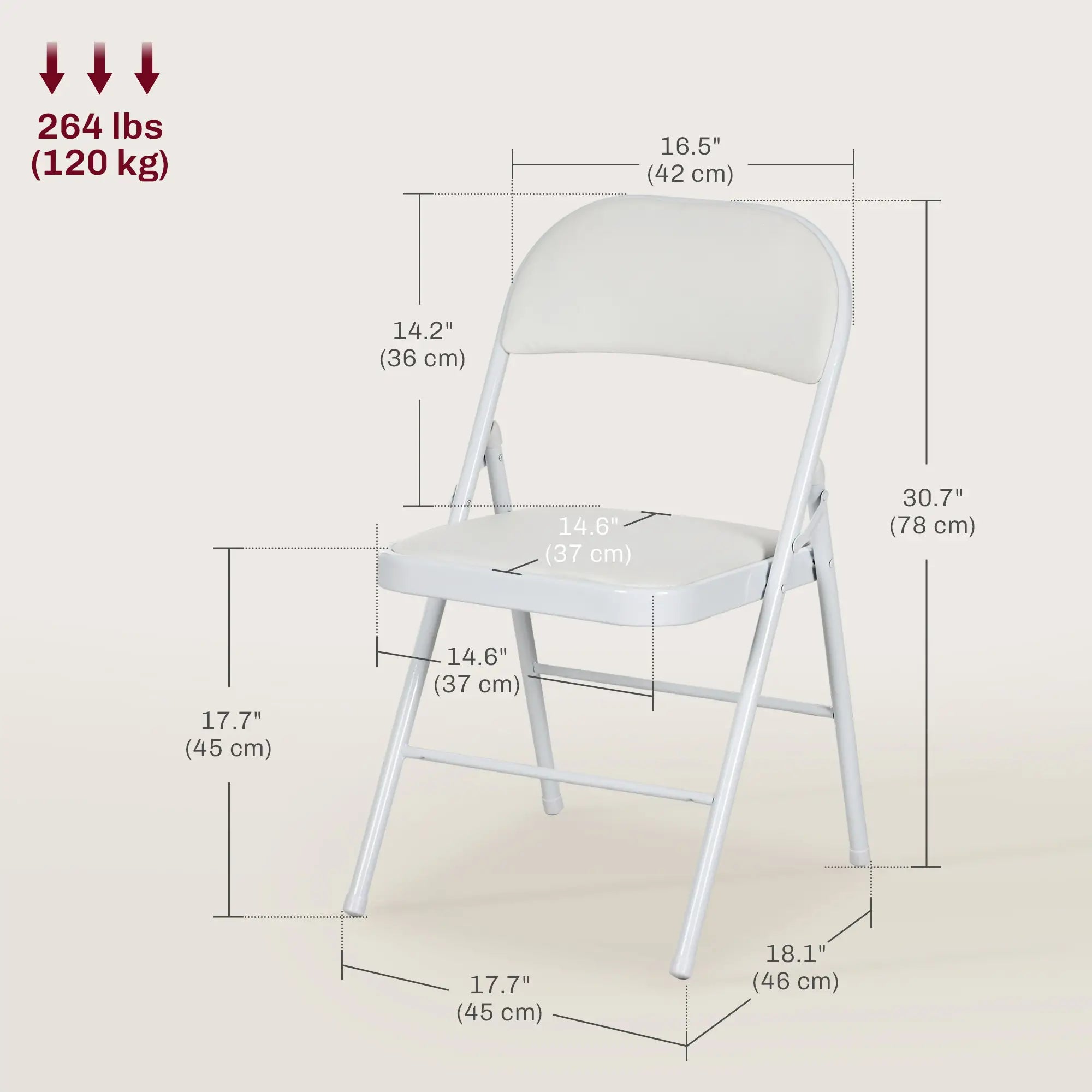 4 Metal Foldable Chairs, PU Leather Padded, White Dining Chairs at Gallery Canada