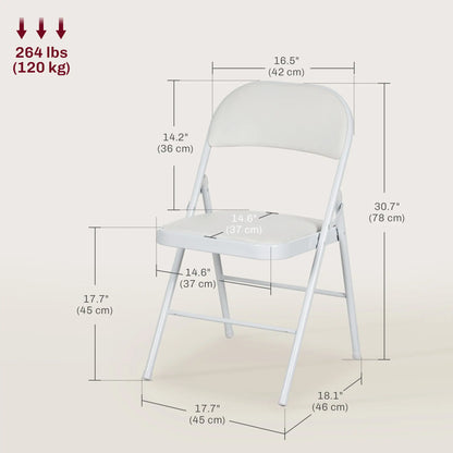 4 Metal Foldable Chairs, PU Leather Padded, White Dining Chairs at Gallery Canada