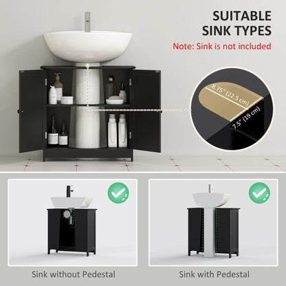 Under Sink Bathroom Cabinet, 2 Doors with Shelf, Black Bathroom Cabinets at Gallery Canada
