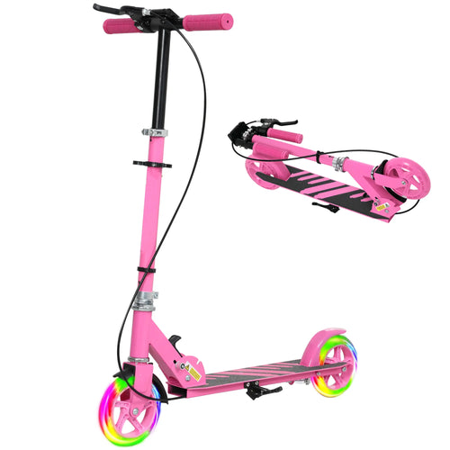 Kids Scooter, Light Up Wheels, Adjustable Handlebar, Rear Brake, Ages 3-8, Pink