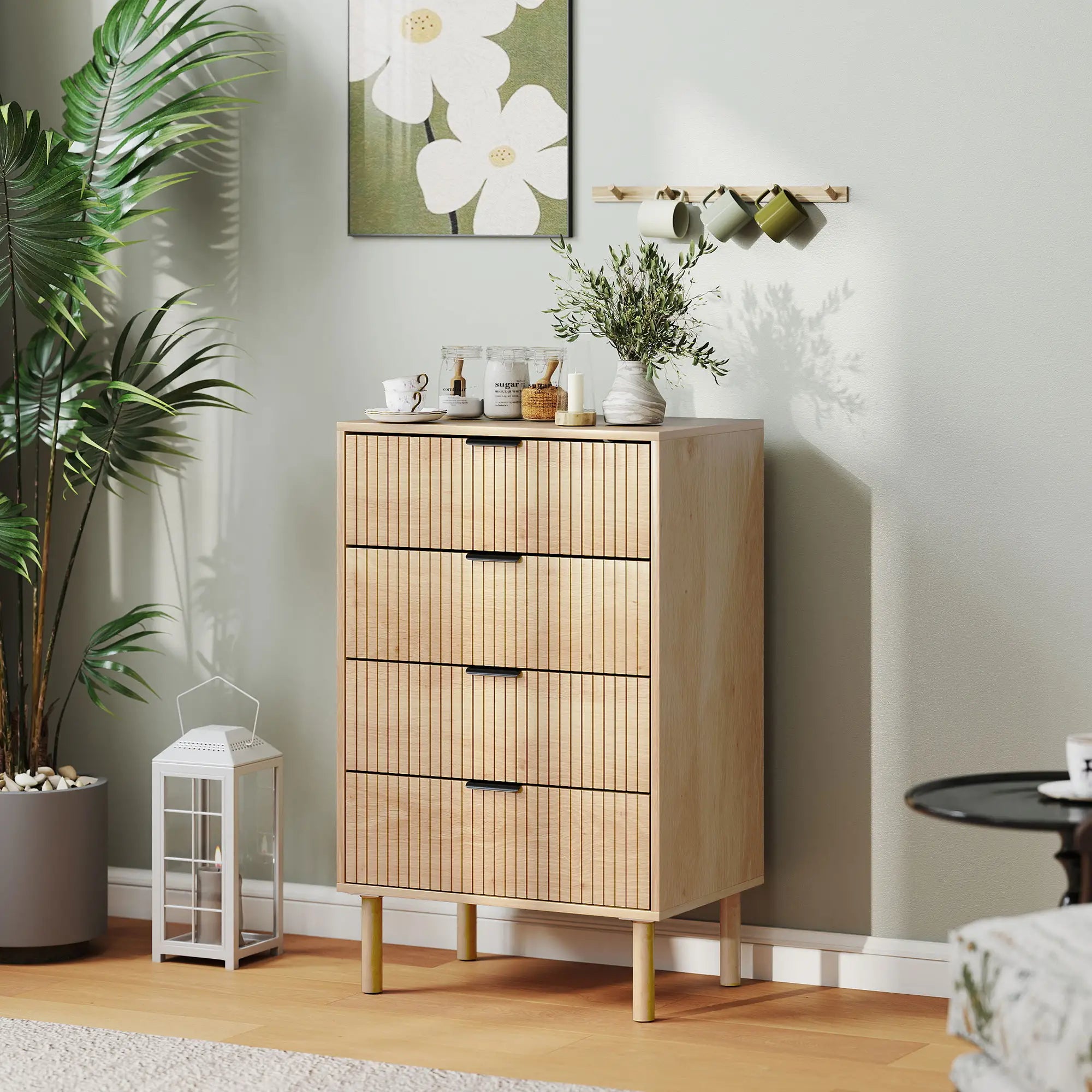 4 Drawer Dresser, Fluted Panels, Solid Wood Legs, Oak Storage Cabinets at Gallery Canada
