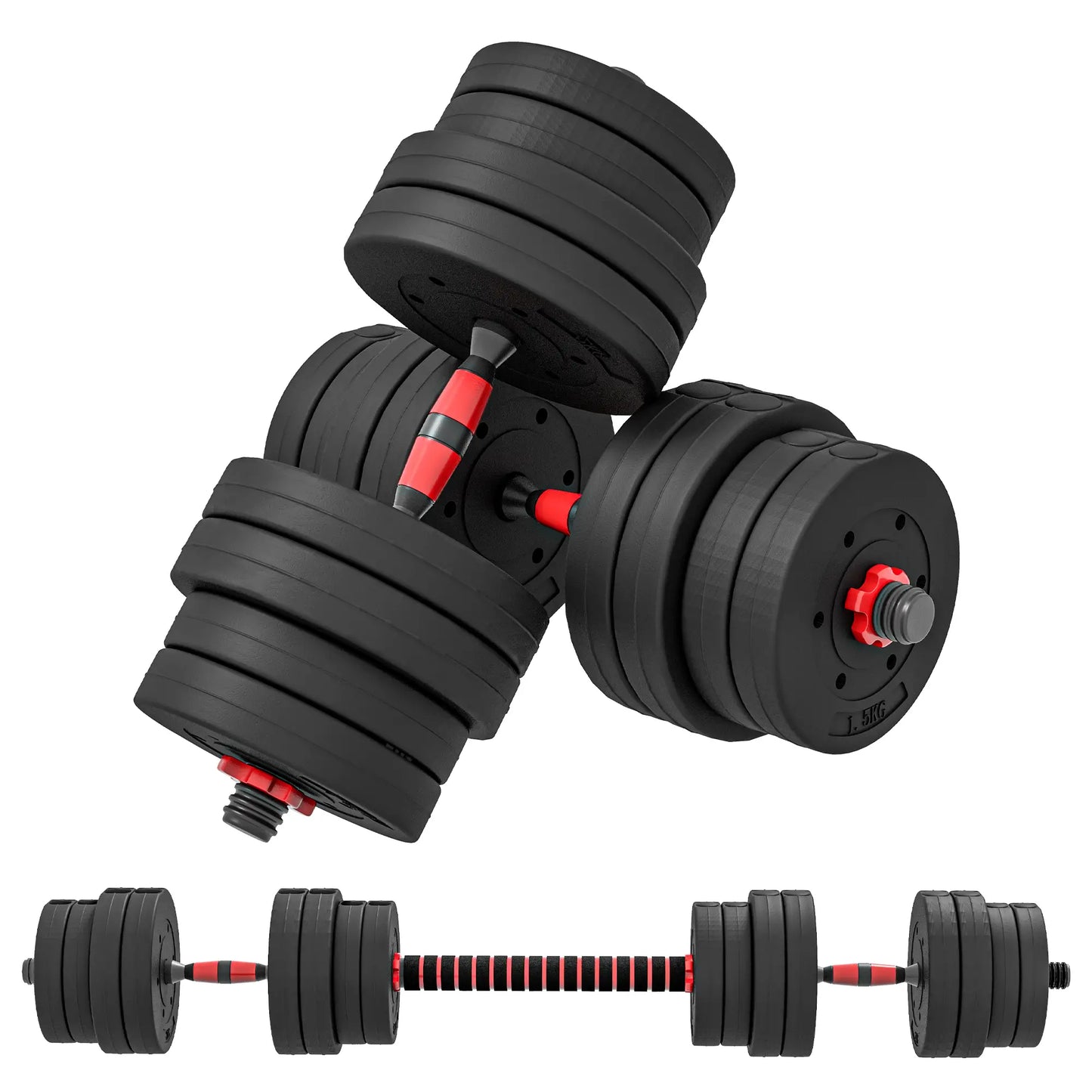 66lbs Adjustable Dumbbell Set, Hand Weights Barbell for Fitness, Black and Red Dumbbells & Barbells at Gallery Canada