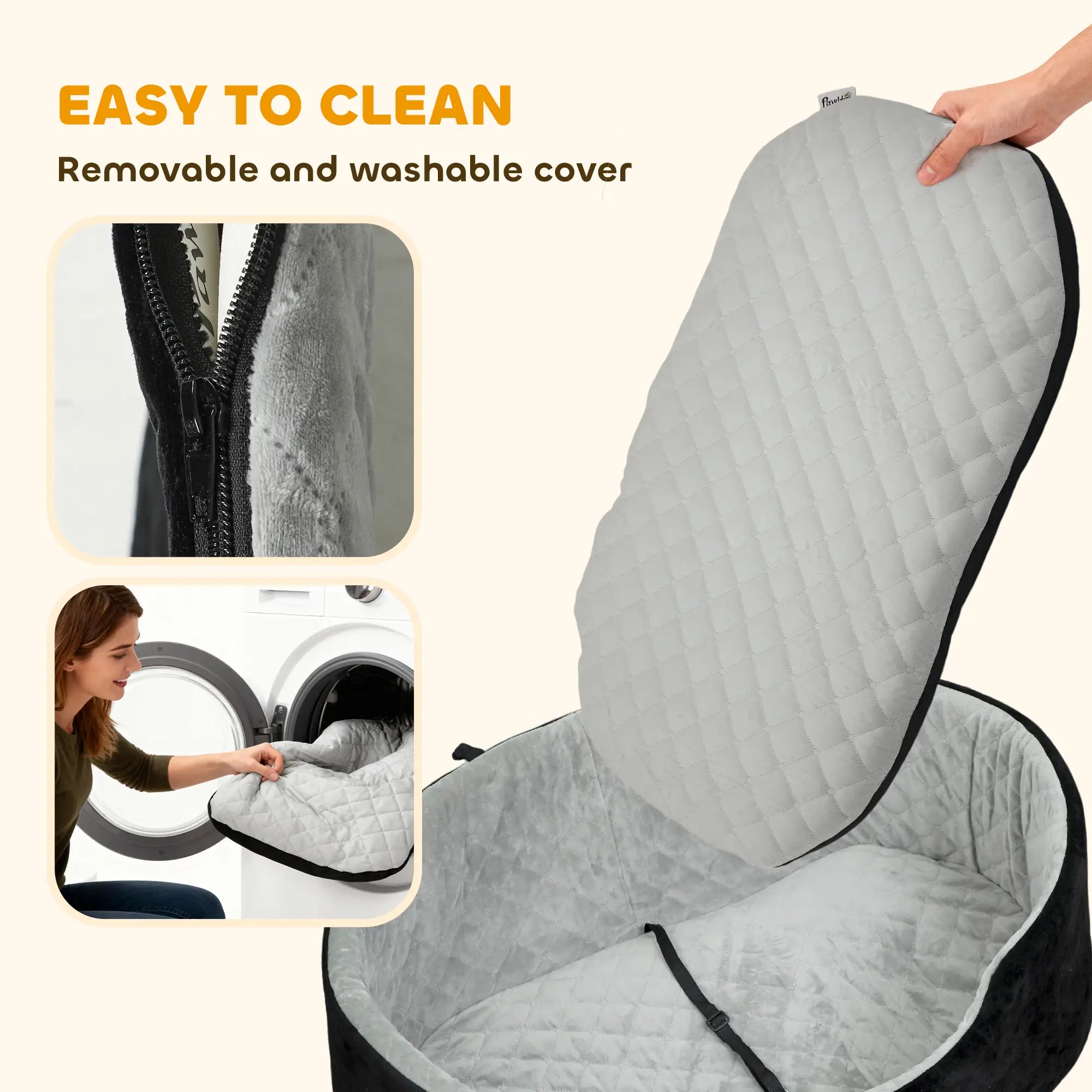 Dog Car Seat for Small Medium Pets, Detachable Washable Pet Bed with Cushion and Safety Belt, Black Elevated Dog Beds at Gallery Canada