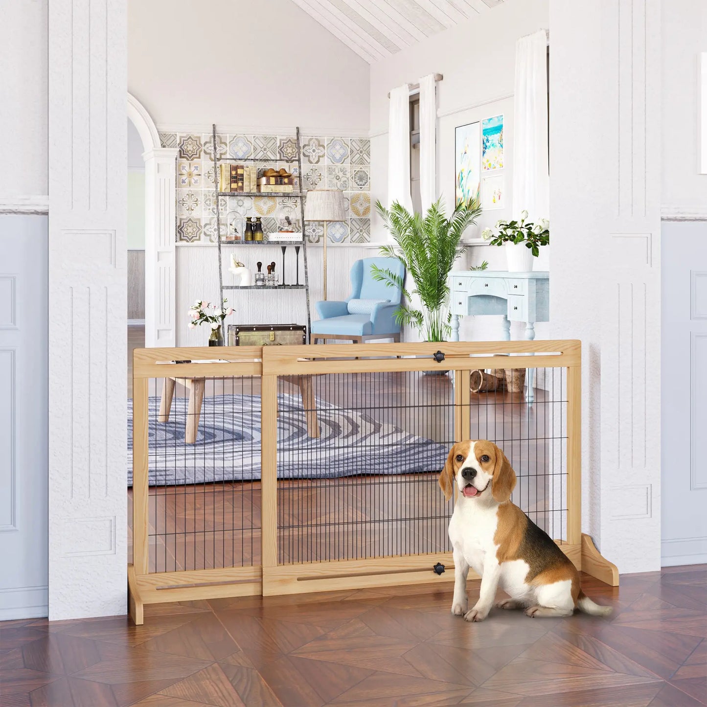 41"-72" Wooden Pet Gate, Freestanding with Support Feet, Natural Houses, Kennels & Pens at Gallery Canada