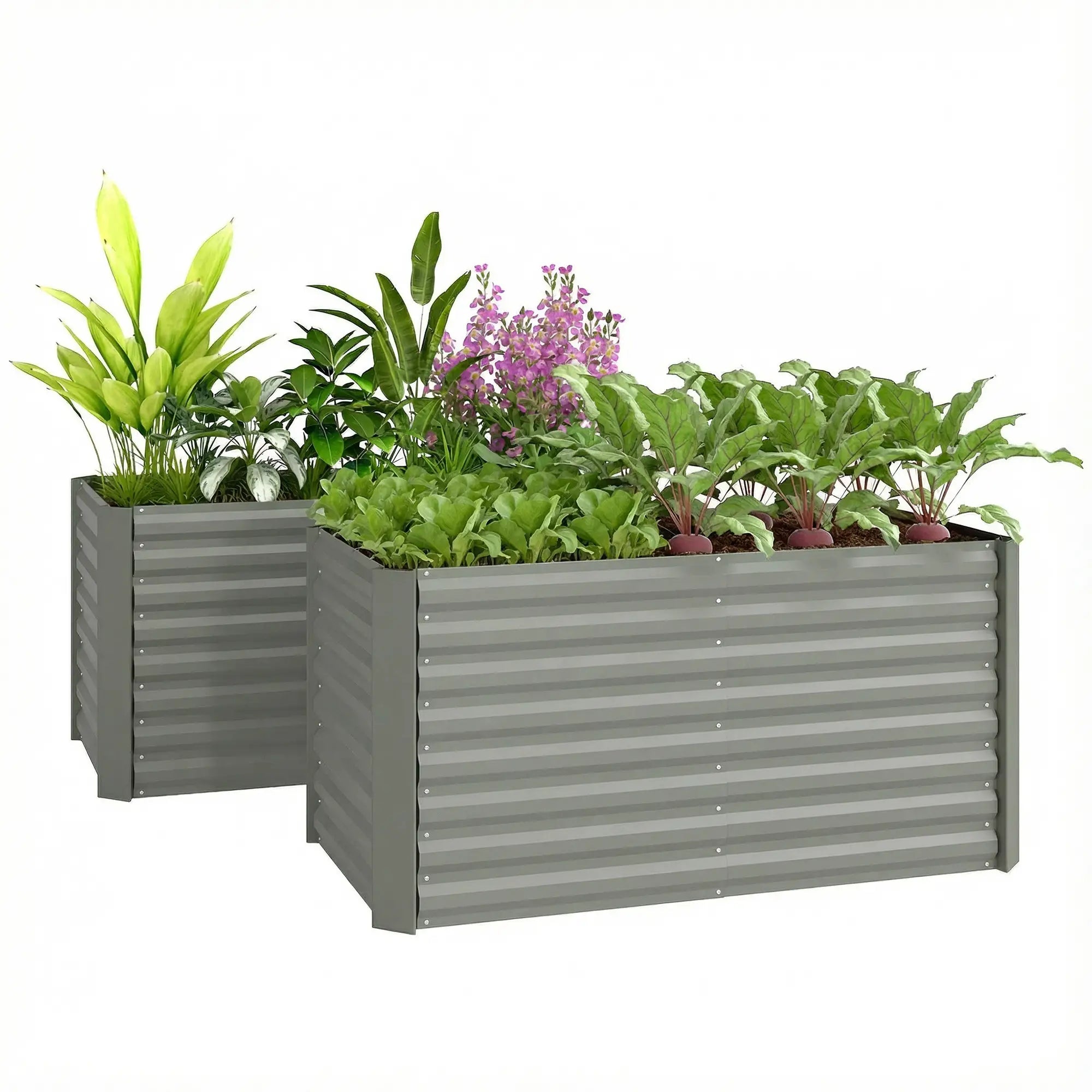 Galvanized Metal Planters, 4' x 2' x 2' Raised Garden Bed, Light Grey Galvanized Planter Boxes at Gallery Canada
