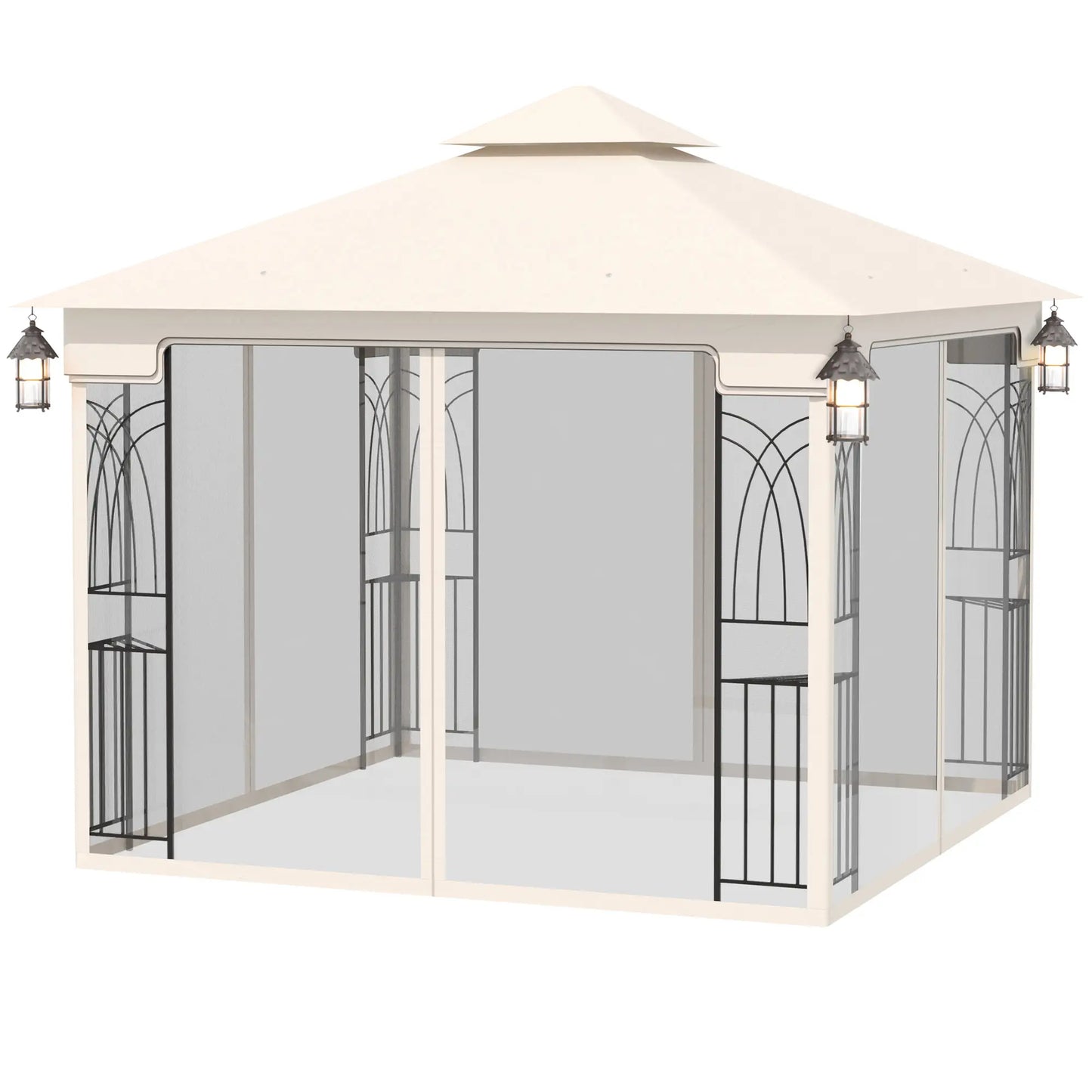 10'x10' Soft-Top Gazebo, Double Tier Roof, Mesh Curtains, Cream Gazebos at Gallery Canada