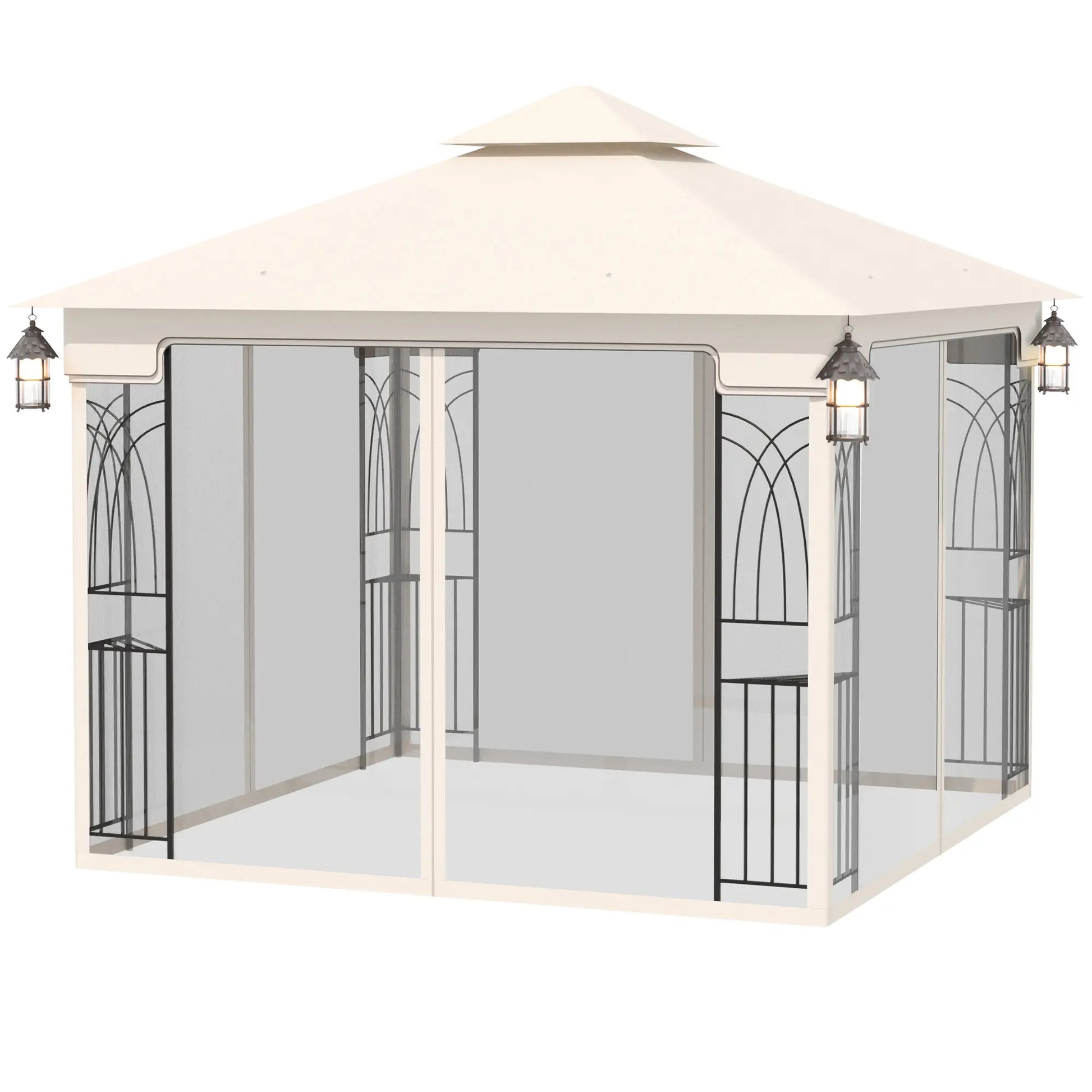 10'x10' Soft-Top Gazebo, Double Tier Roof, Mesh Curtains, Cream Gazebos at Gallery Canada